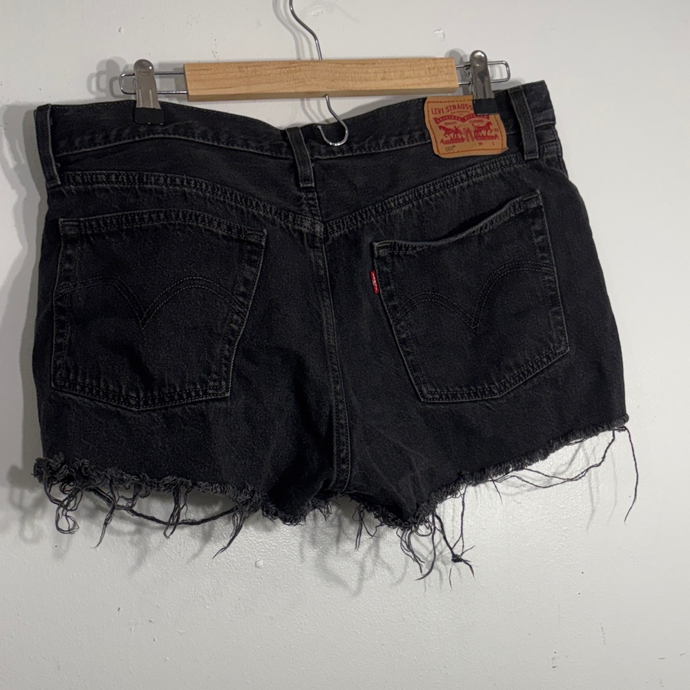 Black Distressed Levi's 501 Denim Women's Shorts - Picture 4 of 8